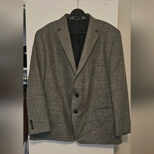 Gray Blazer with Notched Lapels and Textured Fabric